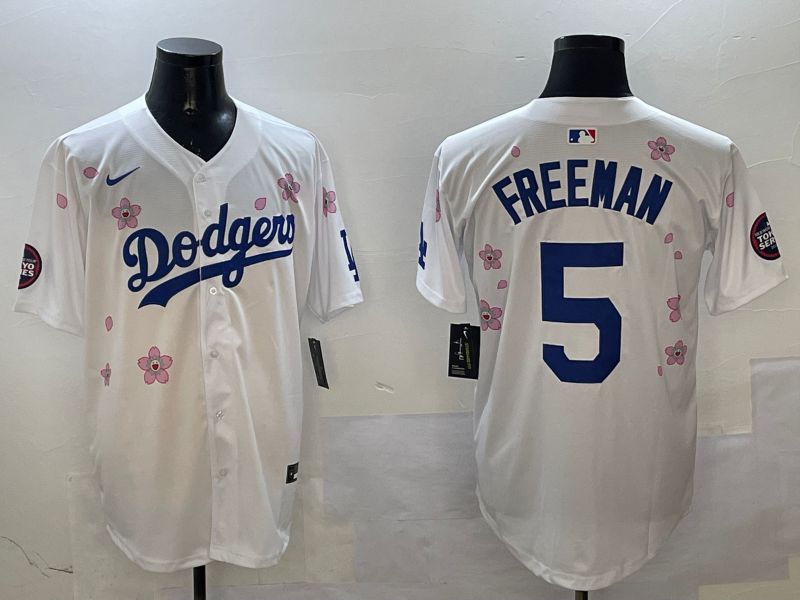 Men Los Angeles Dodgers #5 Freeman White Sakura Edition 2025 Nike MLB Jersey style 1->los angeles dodgers->MLB Jersey